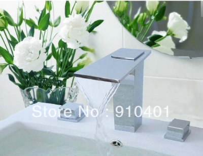 Wholesale And Retail Promotion Polished Chrome Finish Bathroom Basin Faucet Dual Handles Deck Mounted Mixer Tap