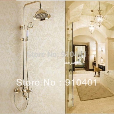 Wholesale And Retail Promotion Wall Mounted Golden Brass 8" Rain Shower Faucet Bathtub Mixer Tap Dual Handles