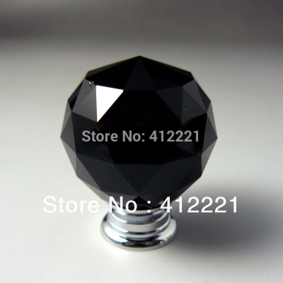 - 10 Pcs 30mm Black Crystal Glass Knob for Drawer Pull Handle in Silver Chrome from China factory HOT SALE in stock