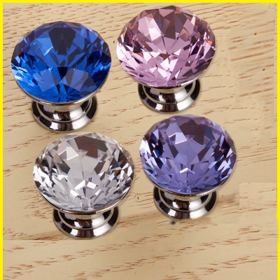 10Pcs Pink Blue purple clear DIA 30mm Diamond Crystal Glass Pull Handle Cabinet Drawer Door Knob
