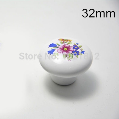 32mm Wildflowers Ceramic Cabinet Knobs Cabinet Cupboard Closet Dresser Knobs Handles Pulls Knobs Kitchen Bedroom [CabinetHandle-308|]
