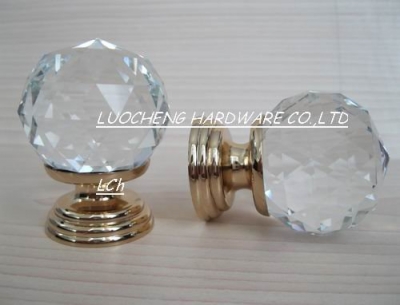 4PCS/LOT 40MM CLEAR CUT CRYSTAL CABINET KNOB WITH K-GOLD FINISH BRASS BASE [Diameter40mm-32|]