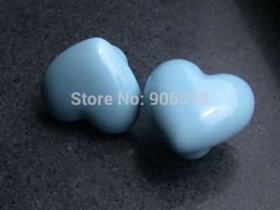 50pcs lot free shipping Porcelain Ocean blue love heart cartoon cabinet knob\porcelain handle\drawer knob