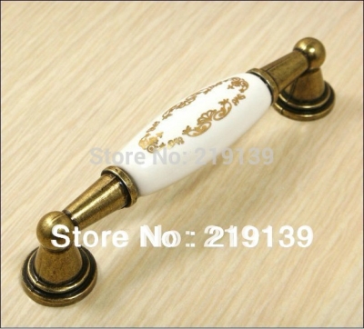 5PCS C.C.96mm Ceramic Knobs Decorative Dresser Knobs Brass Antique Handles For Furniture Kitchen Cabinet Pulls