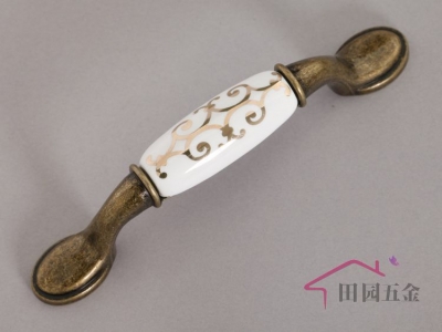 76mm country style GOLD FLOWER ceramic handle cabinet handles drawer pulls door knob C:76mm L:125mm