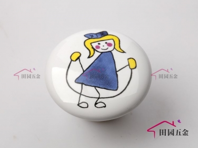 Cartoon Cute Handle Girl Rope Skipping Door Cabinet Drawer Ceramic Knob Pulls MBS038-5