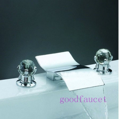 Contemporary Waterfall Widespread Bathroom Tub Faucet Sink Basin Mixer Hot & Cold Water Tap With Dual Handles Chrome