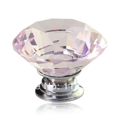 Diamond Shaped Pink Glass Crystal Cabinet Pull Drawer Handle Kitchen Door Knob Home Furniture Knob 1PCS Diameter 30mm [Knobs-91|]
