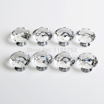 Free Shipping Diamond Shaped Clear Glass Crystal Cabinet Pull Drawer Handle Kitchen Door Home Furniture Knob 10PCS Diameter 40mm [Knobs-39|]