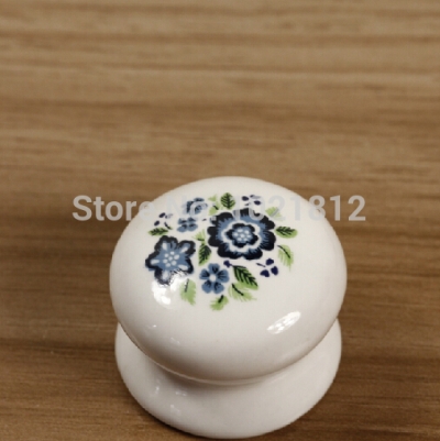 Lovely Blue Flower 32mm Ceramic Cabinet Knobs Cabinet Cupboard Closet Dresser Knobs Handles Pulls Knobs Kitchen Bedroom