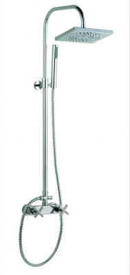 NEW Luxury Square Shower Faucet Set Rain 8"Shower Head W/Handheld Sprayer Dual Handles Wall Mounted Chrome Finish