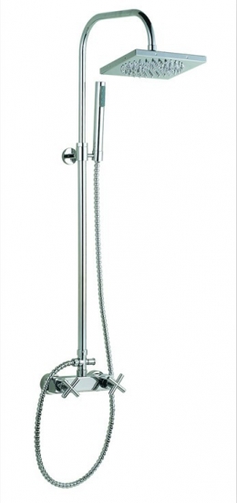 NEW Luxury Square Shower Faucet Set Rain 8"Shower Head W/Handheld Sprayer Dual Handles Wall Mounted Chrome Finish [Chrome Shower-2129|]