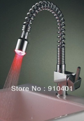 New Contemporary color changing pull out solid brass kitchen faucet spray spring sink mixer tap chrome finish