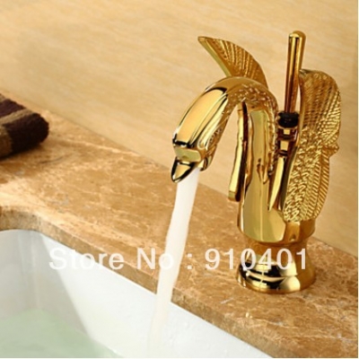 Swan Design Centerset Bathroom Basin Sink Faucet Brass mixer Swivel handle(Ti-PVD Finish)