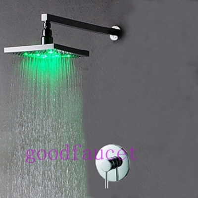 Wall mounted ranifall shower set faucet,8" square shower head with single handle 2pcs with color changing LED