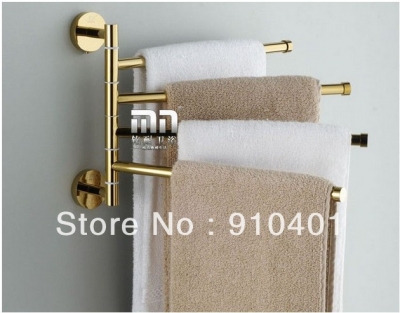 Wholdsale And Retail Promotion NEW Golden Finish Solid Brass Wall Mounted Towel Rack Holder Swivel Towel Bars [Towel bar ring shelf-4780|]