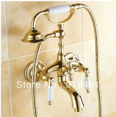 Wholesale And Retail Promotin NEW Luxury Golden Bathroom Tub Faucet Clawfoot Mixer Tap W/ Hand Shower Faucet [Wall Mounted Faucet-5213|]