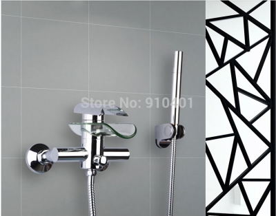Wholesale And Retail Promotin NEW Wall Mount Bathtub Faucet Waterfall Glass Spout Sink Mixer Tap Hand Shower
