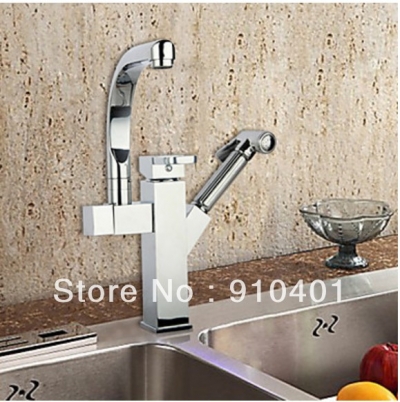 Wholesale And Retail Promotion Chrome Brass Pull Out Sprayer Kitchen Faucet Swivel Spout Vessel Sink Mixer Tap