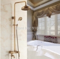 Wholesale And Retail Promotion Exposed Wall Mounted Antique Brass Rain Shower Faucet Tub Mixer Tap Hand Shower