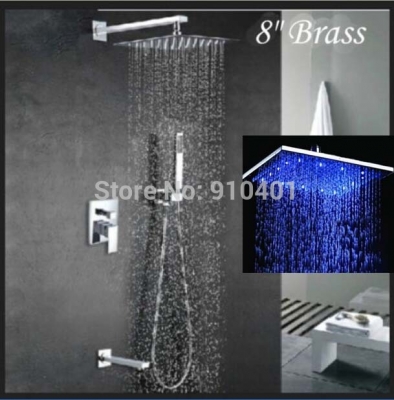 Wholesale And Retail Promotion LED Color Changing 8" Brass Rain Shower Faucet Set Tub Mixer Tap W/ Hand Shower