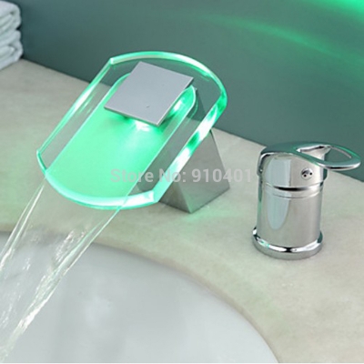 Wholesale And Retail Promotion LED Color Changing Bathroom Basin Faucet Glass Waterfall Sink Mixer Tap 2 PCS