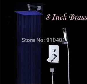 Wholesale And Retail Promotion LED Color Changing Rain 8" Shower Faucet Set + Shower Valve + Hand Shower Mixer