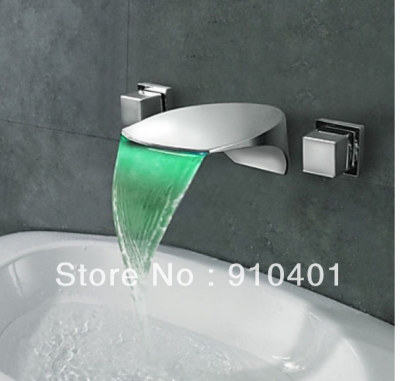 Wholesale And Retail Promotion LED Color Changing Wall Mounted Chrome Brass Bathroom Basin Faucet Dual Handles