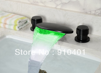 Wholesale And Retail Promotion LED Deck Mounted Oil Rubbed Bronze Waterfall Bathroom Basin Faucet Dual Handles