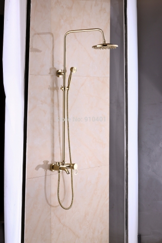 Wholesale And Retail Promotion Luxury Exposed Golden Brass Rain Shower Faucet Tub Mixer Tap With Hand Shower