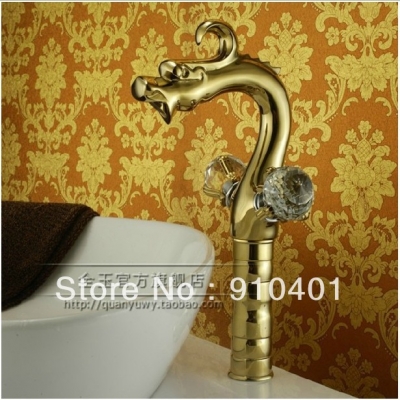 Wholesale And Retail Promotion Luxury Golden Finish Dragon Faucet Bathroom Basin Faucet Dual Handles Mixer Tap
