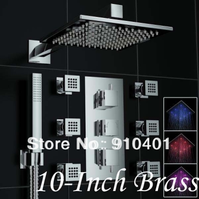 Wholesale And Retail Promotion Luxury Thermostatic LED 10" Bathroom Shower Faucet With Jets Sprayer Hand Shower [LED Shower-3436|]