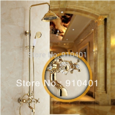 Wholesale And Retail Promotion Luxury Wall Mounted Golden Finish Shower Faucet Set 8" Rain Shower Tub Mixer Tap