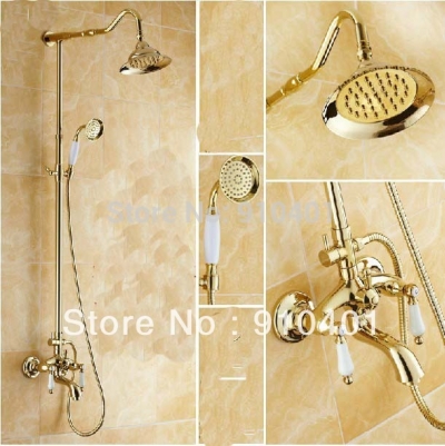 Wholesale And Retail Promotion Luxury Wall Mounted Round Rain Shower Faucet Set Dual Ceramic Tub Faucet Mixer [Golden Shower-2914|]