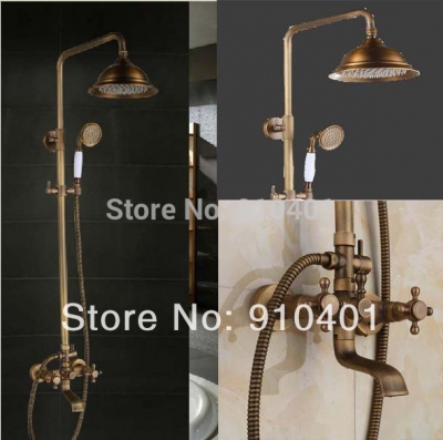 Wholesale And Retail Promotion Modern Antique Brass Bathroom Tub Faucet 8" Rain Shower Faucet Set Dual Handles [Antique Brass Shower-503|]