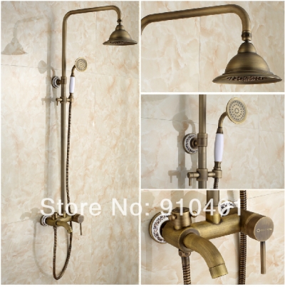 Wholesale And Retail Promotion Modern Ceramic Rain Shower Antique Brass Bathtub Mixer Tap Hand Shower Unit Set [Antique Brass Shower-563|]