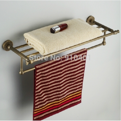 Wholesale And Retail Promotion Modern Luxury Antique Brass Bathroom Towel Rack Shelf Embossed Towel Bar Holder