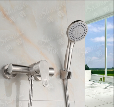 Wholesale And Retail Promotion NEW Brushed Nickel Wall Mounted Bathroom Tub Faucet With Hand Shower Mixer Tap