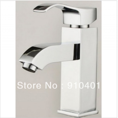 Wholesale And Retail Promotion NEW Chrome Solid Brass Bathroom Basin Faucet Square Style Vessel Sink Mixer Tap
