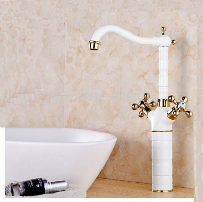 Wholesale And Retail Promotion NEW Deck Mounted Golden Brass Bathroom Swivel Spout Sink Mixer Tap Dual Handles