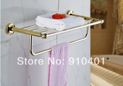 Wholesale And Retail Promotion NEW Euro Polished Golden Brass Wall Mounted Towel Rack Bathroom Shelf Towel Bar [Towel bar ring shelf-5040|]