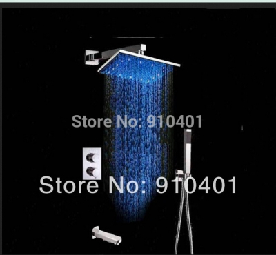 Wholesale And Retail Promotion NEW LED Thermostatic 8" Rain Brass Shower Tub Mixer Tap Hand Shower Wall Mounted [LED Shower-3399|]