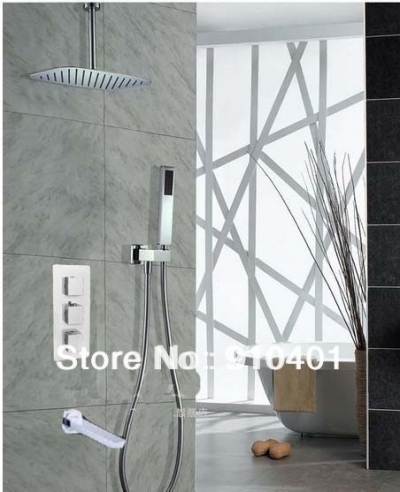 Wholesale And Retail Promotion NEW Modern Square Celling Mounted 8" Rain Shower Faucet Thermostatic Tub Shower [Chrome Shower-1954|]