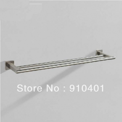 Wholesale And Retail Promotion NEW Solid Brass Brushed Nickel Wall Mounted Towel Rack Holder Dual Towel Bars