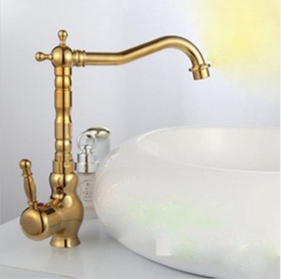 Wholesale And Retail Promotion New Polished Bathroom Basin Sink Faucet Kitchen Vessel Mixer Tap Ti-PVD Golden