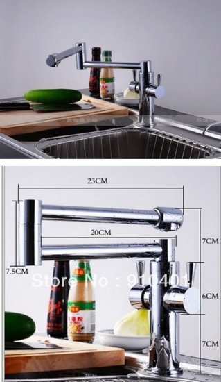 Wholesale And Retail Promotion Polished Chrome Foldable Kitchen Centerest Sink Faucet Dual Handle Mixer Tap [Chrome Faucet-996|]