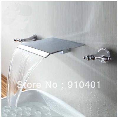 Wholesale And Retail Promotion Wall Mounted Square Waterfall Bathroom Basin Faucet Dual Handles Sink Mixer Tap [Chrome Faucet-1323|]
