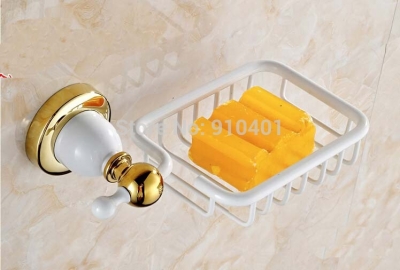 Wholesale And Retail Promotion White Painting Golden Brass Bathroom Soap Dish Holder Soap Basket Wall Mounted