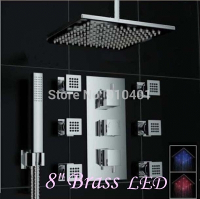 wholesale and retail Promotion LED Color Changing 8" Brass Rain Shower Faucet Massage Jets Sprayer Hand Shower