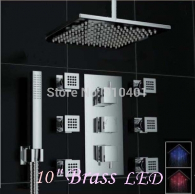 wholesale and retail Promotion NEW LED Colors Thermostatic 10" Rain Shower Faucet Massage Jets With Hand Shower